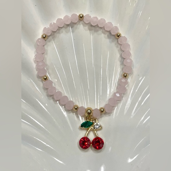 Artisan Jewelry - Glass Beaded Bracelet With Cherry Charm New